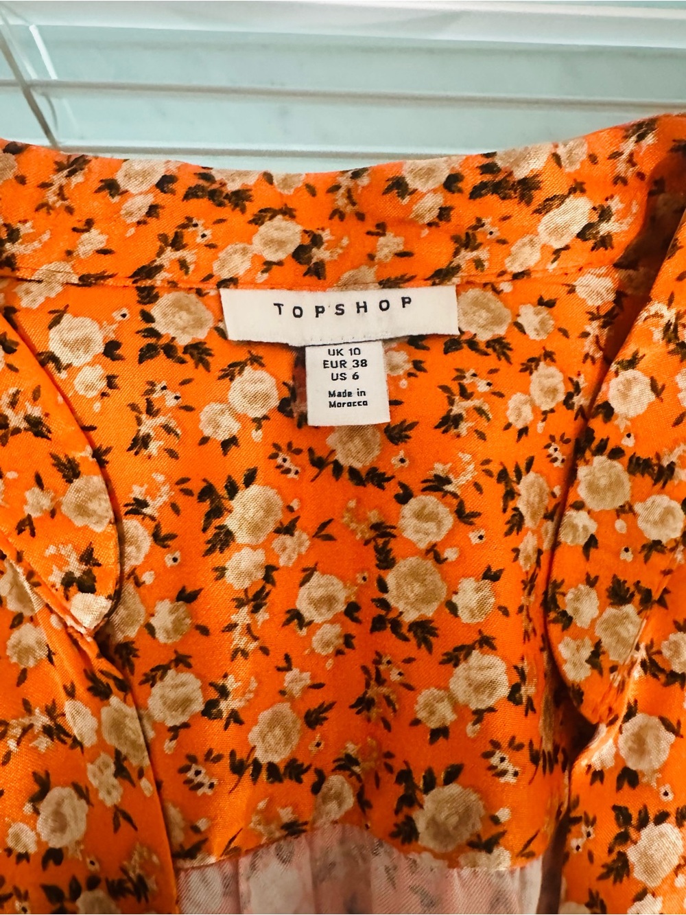 Topshop Orange Short Sleeve Blouse with Smocked Peplum Size Medium /6 - Picture 2 of 5